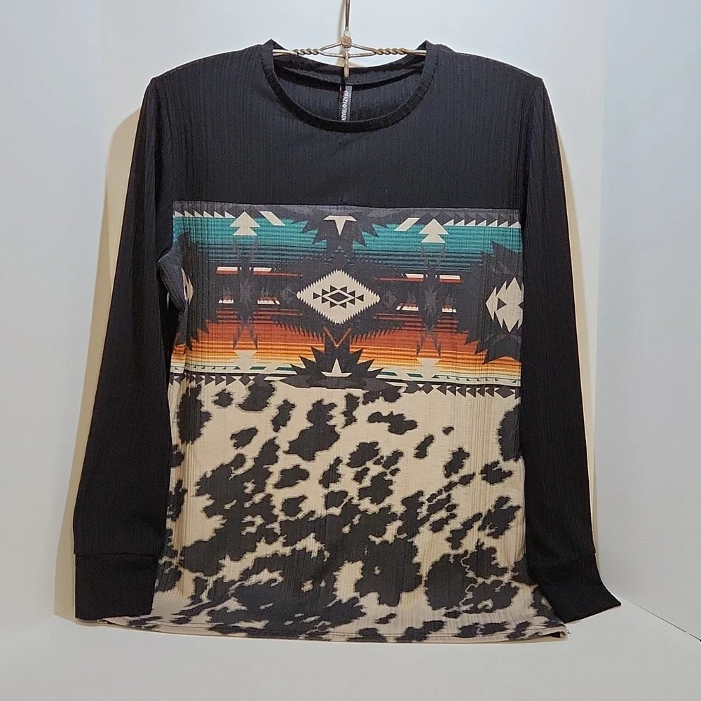 Crazy Train - Aztec & Cow Print Shirt - Medium - Picture 1 of 3